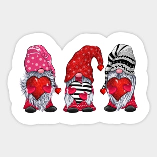 Three Gnomes Holding Hearts Valentine's Day Shirt Sticker